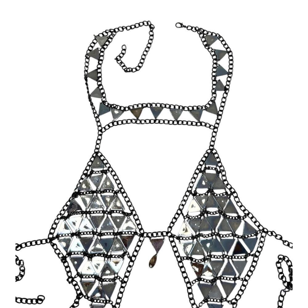 RAVE WONDERLAND DOLLS KILL Iridescent Gem Jewelry Crop Top Crystal Chain Bra - Picture 15 of 15